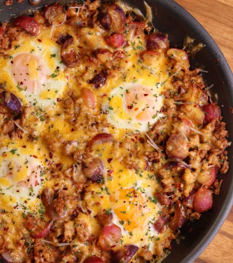 Low Carb Chicken Sausage Egg And Cheese Breakfast Skillet