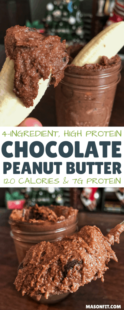 A simple high protein chocolate peanut butter recipe and that packs the same amount of protein as regular peanut butter into 120 calories.