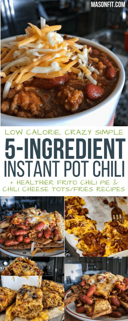 A ridiculously easy Instant Pot chili recipe that will save you a ton of time and energy while opening up a world of opportunity for other healthy recipes like low calorie Frito chili pie and high protein chili cheese tater tots and fries. 