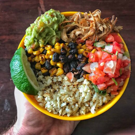 Pan Roasted Corn and Black Beans with Cilantro Lime Cauliflower Rice