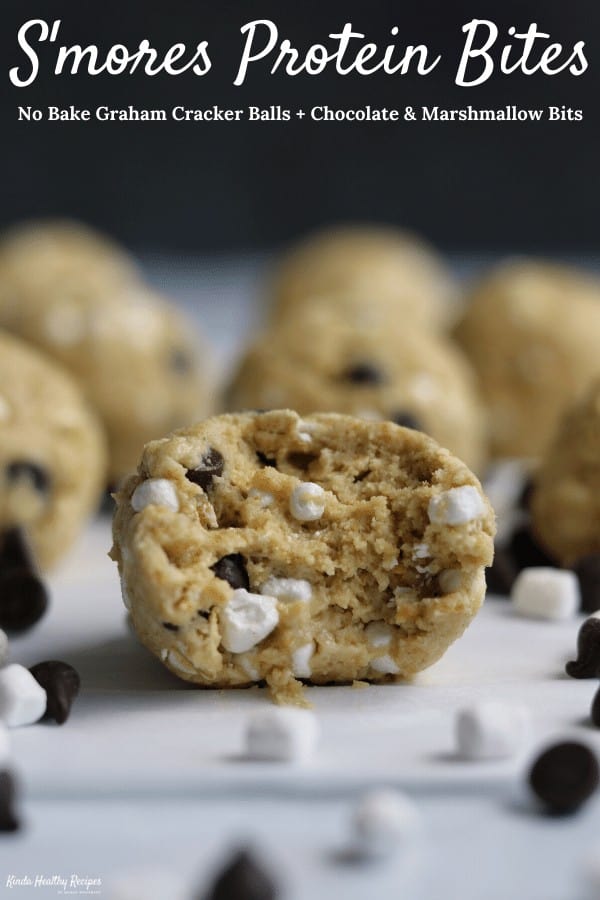 These no bake protein bites taste just like balls of s'mores cookie dough. There are bits of marshmallow and chocolate in every single melt-in-your-mouth bite. You'll never believe each protein bite has 7 grams of protein and just 100 calories!