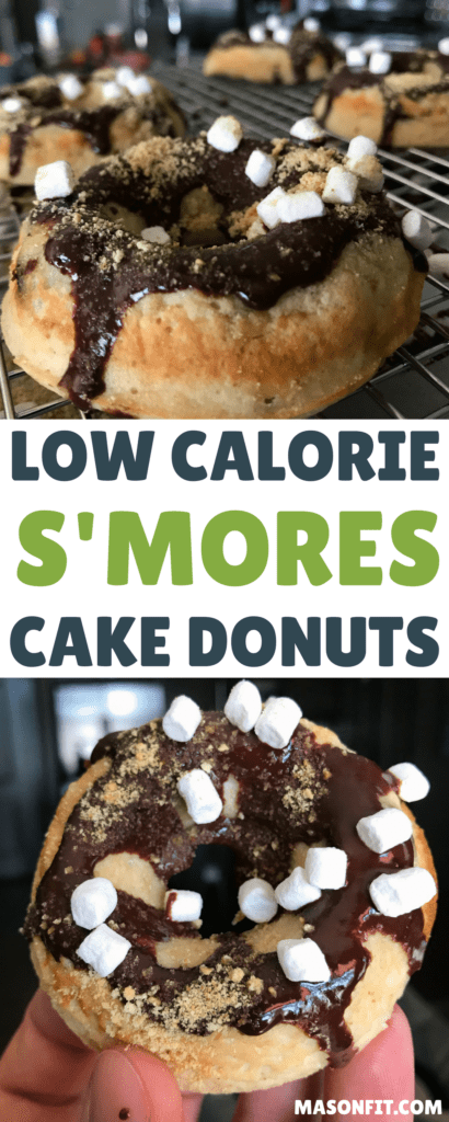 Blend the beauty of s'mores and donuts with this low calorie cake donuts recipe with 7 grams of protein and only 120 calories per donut. The recipe includes modifications for both lower calorie and higher protein versions. You can tweak these to fit any nutritional goal or needs.