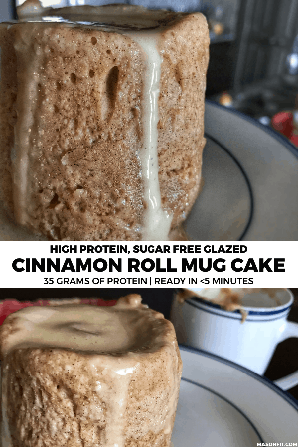 This quick and easy healthy cinnamon roll mug cake delivers all the great cinnamon roll flavors and 35 grams of protein in less than 5 minutes. If you're looking for a healthy fix for cinnamon rolls, you'll love this recipe.