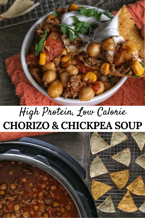 You'll love this quick and easy chickpea and chorizo taco soup that packs 22 grams of protein into each 265-calorie, 3 Smart Point serving. You can make this soup in a Ninja Foodi, Instant Pot, crockpot, or even on the stovetop.