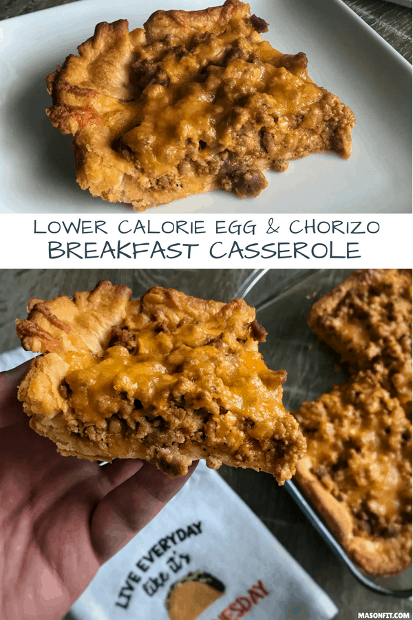 A lower calorie chorizo breakfast casserole thanks to a homemade chorizo with a fraction of the fat of traditional chorizo. With crescent rolls as its bottom layer, this breakfast casserole is perfectly savory and a delicious way to start your day.
