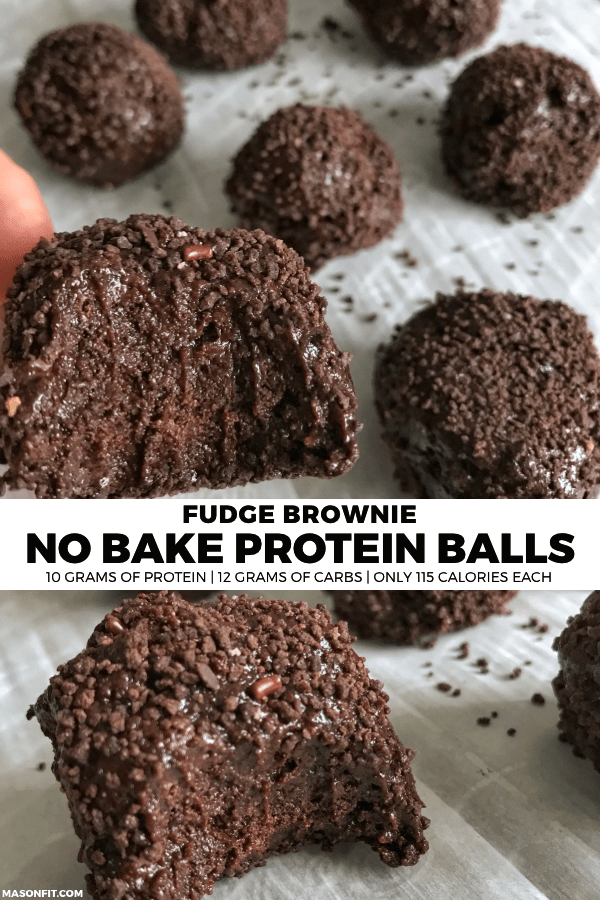 These super simple no bake protein balls are loaded with chocolate and tout 10 grams of protein each with only 12 grams of carbs and 115 calories.