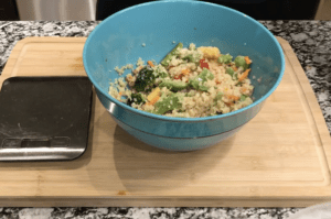 vegetables and cauliflower rice in soy sauce