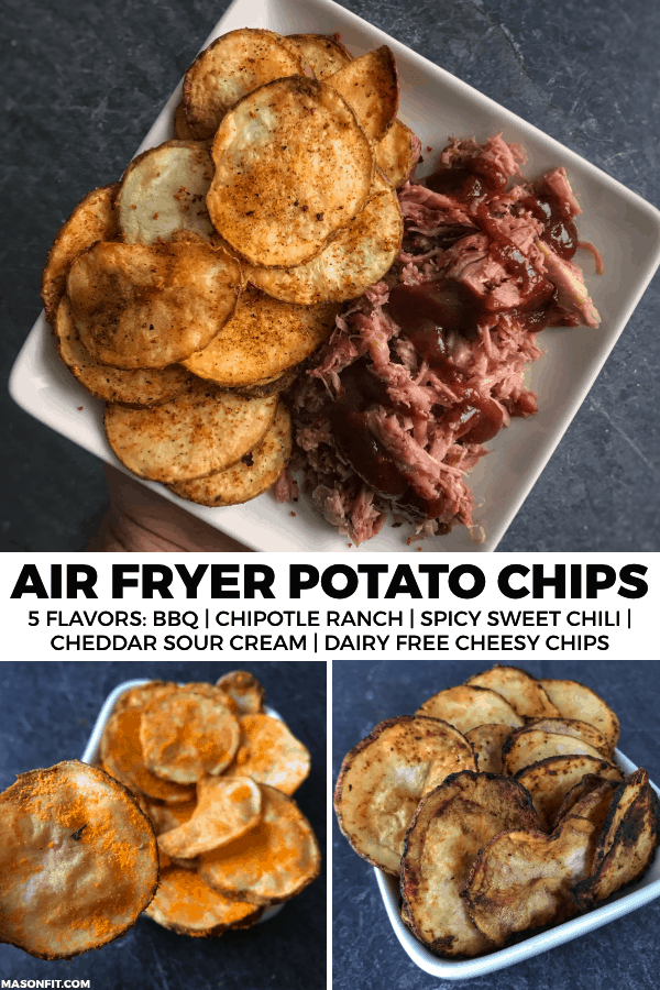 A quick and easy way to make air fryer potato chips and five different seasoning combos to make your healthy snacks taste like your favorites.