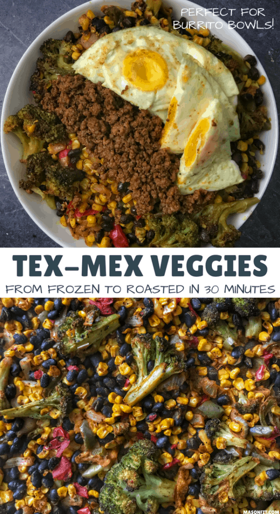 Turn frozen and canned veggies into a delicious combo with this easy roasted vegetables recipe. You'll also find 5+ recipe ideas like quesadillas, burrito bowls, and Dorito pie to serve the veggies with.