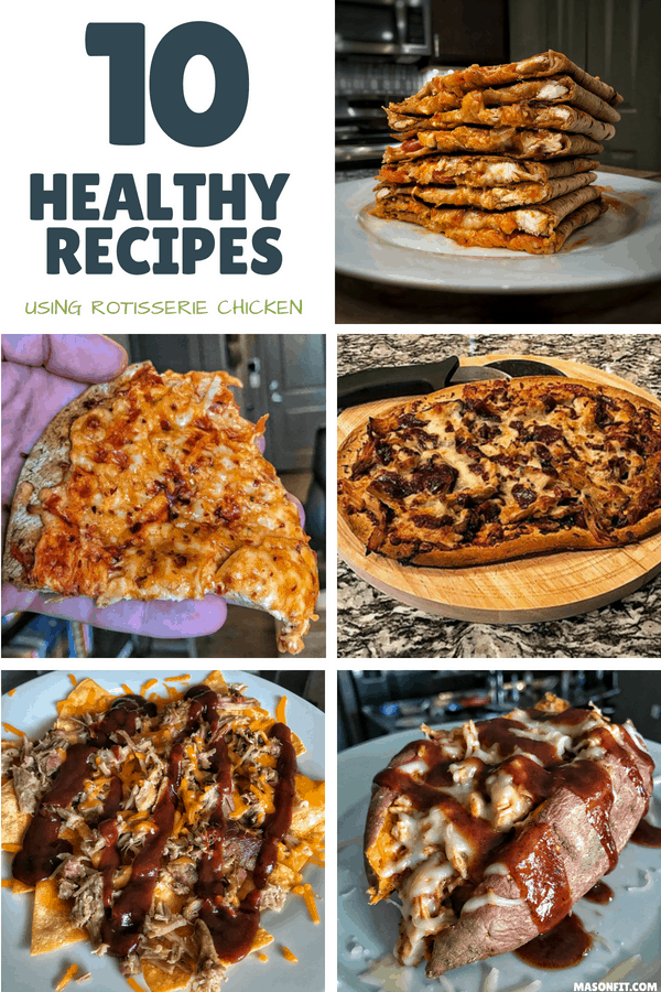 A list of simple, healthy rotisserie chicken recipes ranging from buffalo and bacon ranch pizzas to stir-fry and bacon sriracha broccoli with chicken.