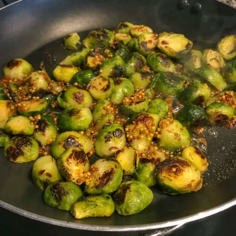 Honey Mustard Pan Roasted Brussels Sprouts from Frozen in 10 Mintues