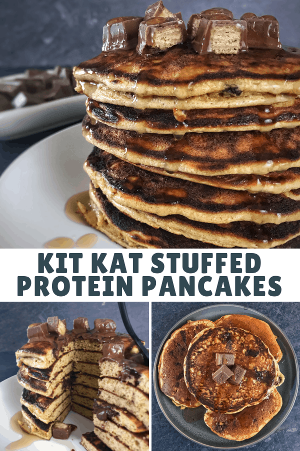 Make low calorie eating fun with these quick and easy Kit Kat protein pancakes. Each pancake has roughly 10 grams of protein and is stuffed with real Kit Kat bars.