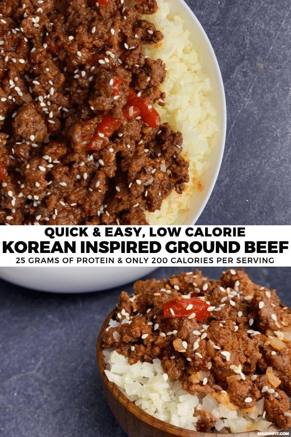 A simple Korean Ground Beef recipe to pair with cauliflower rice or mixed vegetables for a low carb, high volume, high protein meal.