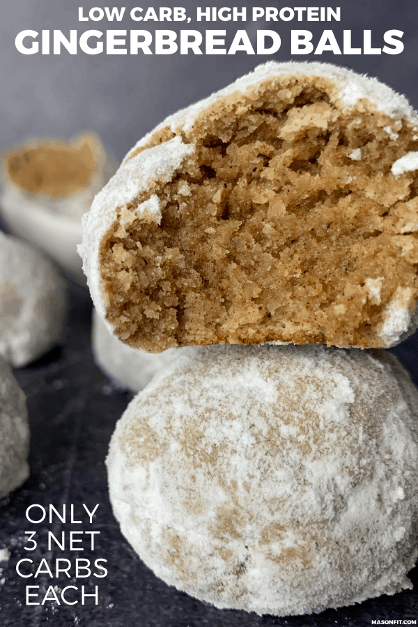 You'll love these low carb gingerbread protein balls and their super moist cake-like texture. They're also easy to make and have 9 grams of protein, 3 net carbs, and 110 calories each
