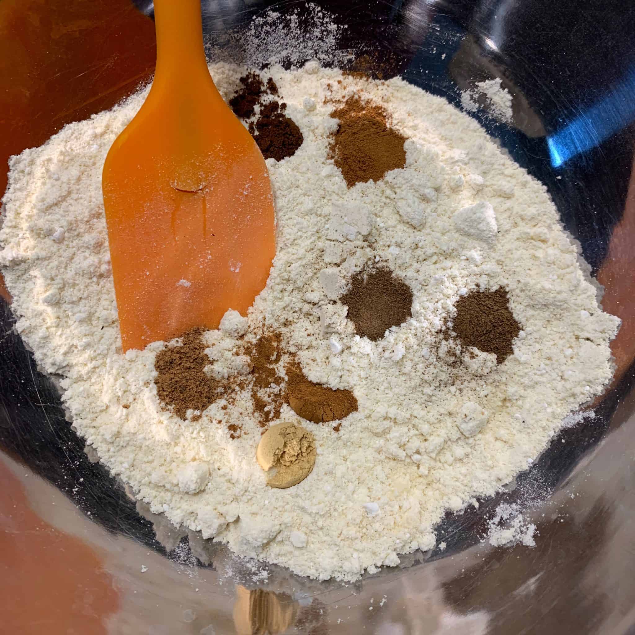 low carb gingerbread protein balls step 1 dry ingredients in mixing bowl