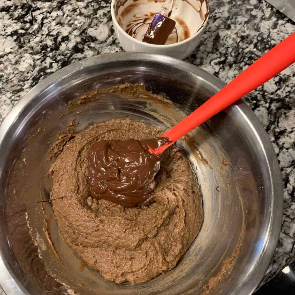 chocolate baked donuts batter before mixing the melted chocolate 