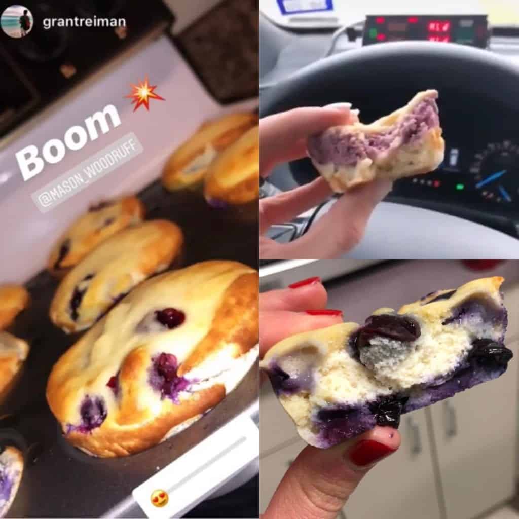 3 photos of reader made blueberry cheesecake muffins