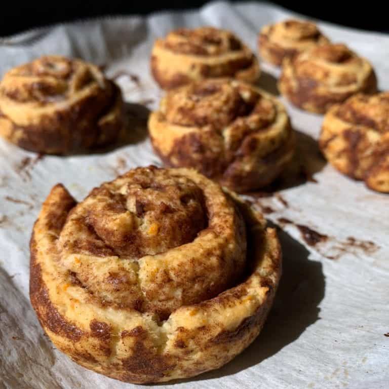 110Calorie High Protein Orange Cinnamon Rolls with Orange Glaze