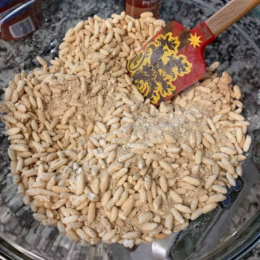 protein granola dry ingredients in a mixing bowl