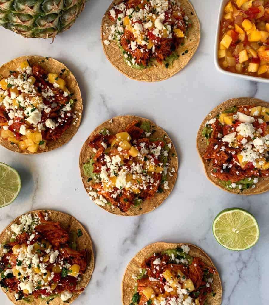 chicken tostadas with a lime and pineapple