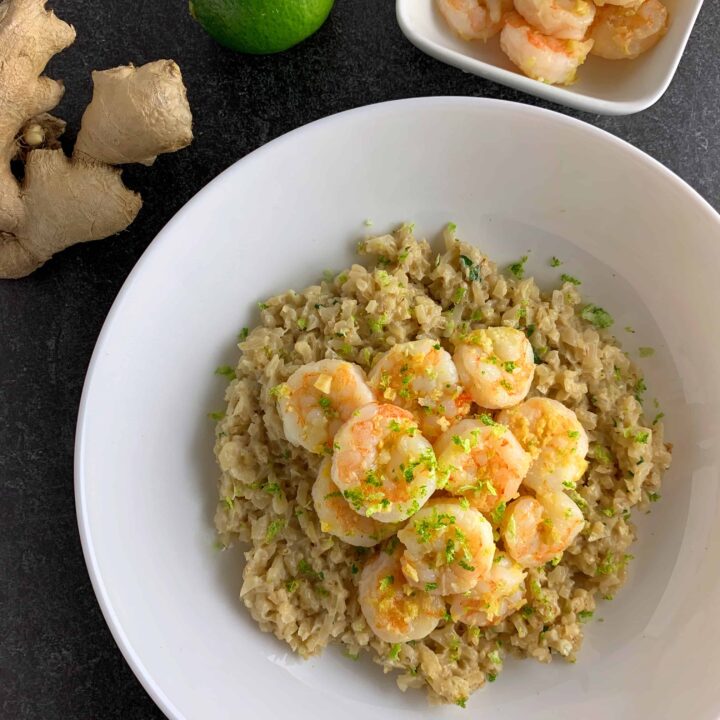 One-Pan Lime Ginger Shrimp with Coconut Cauliflower Rice