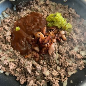 bbq sauce and relish with the cooked ground beef for cheeseburger crescent roll stromboli