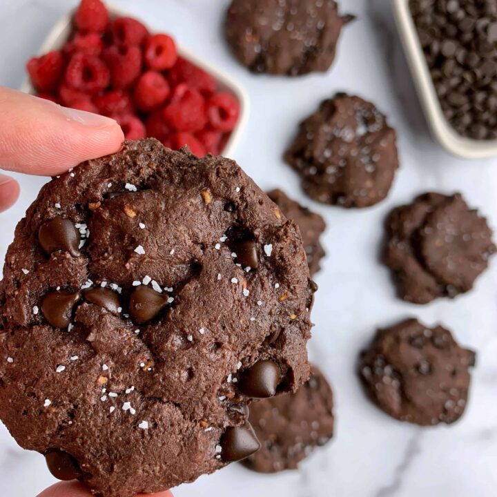 double chocolate raspberry protein cookies