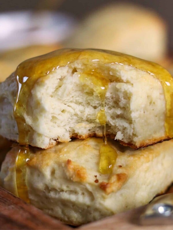 Greek yogurt biscuits with honey drizzled over the top