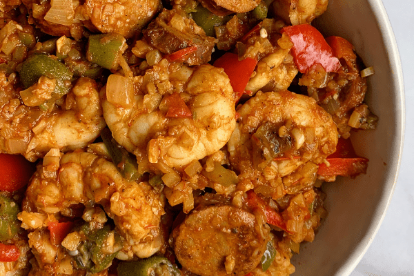 low carb shrimp jambalaya with cauliflower rice