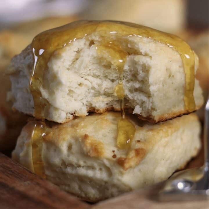 Greek yogurt biscuits with honey drizzled on top