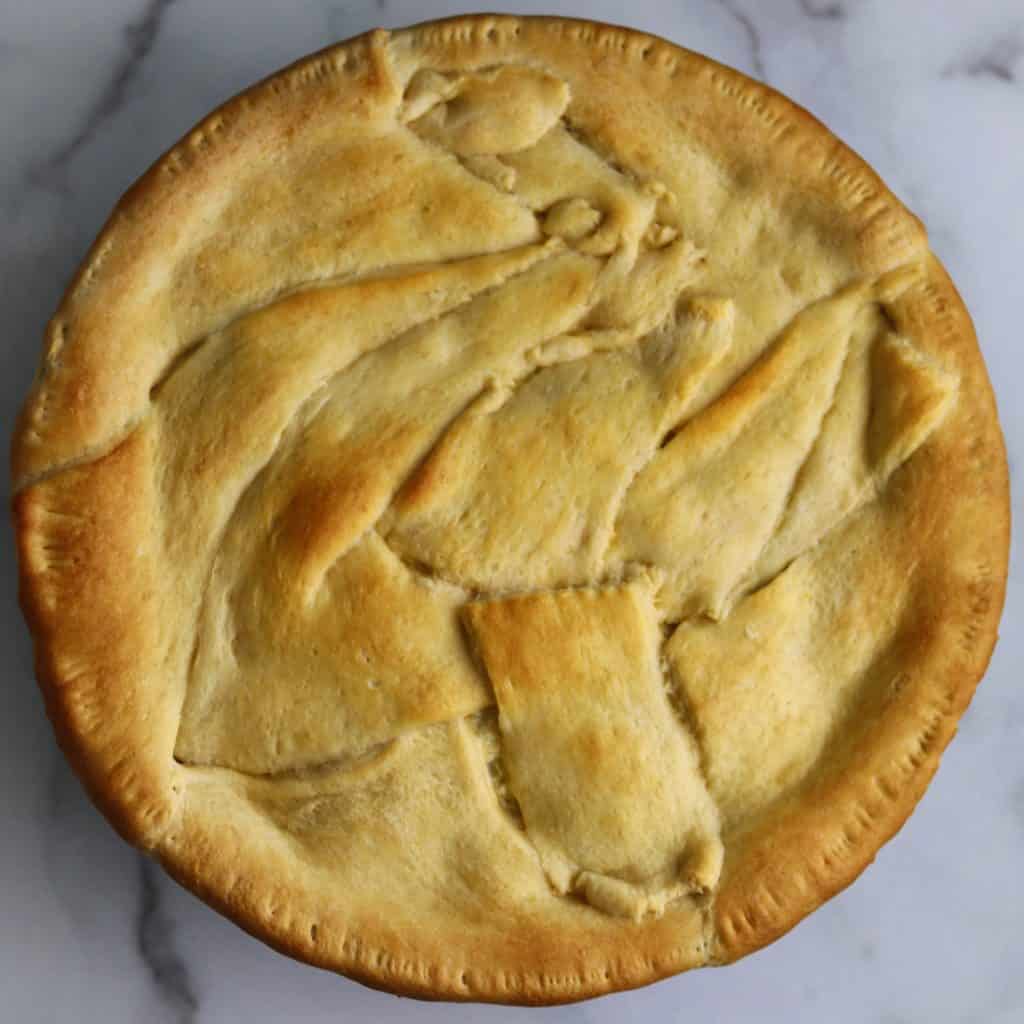 crescent roll chicken pot pie after baking
