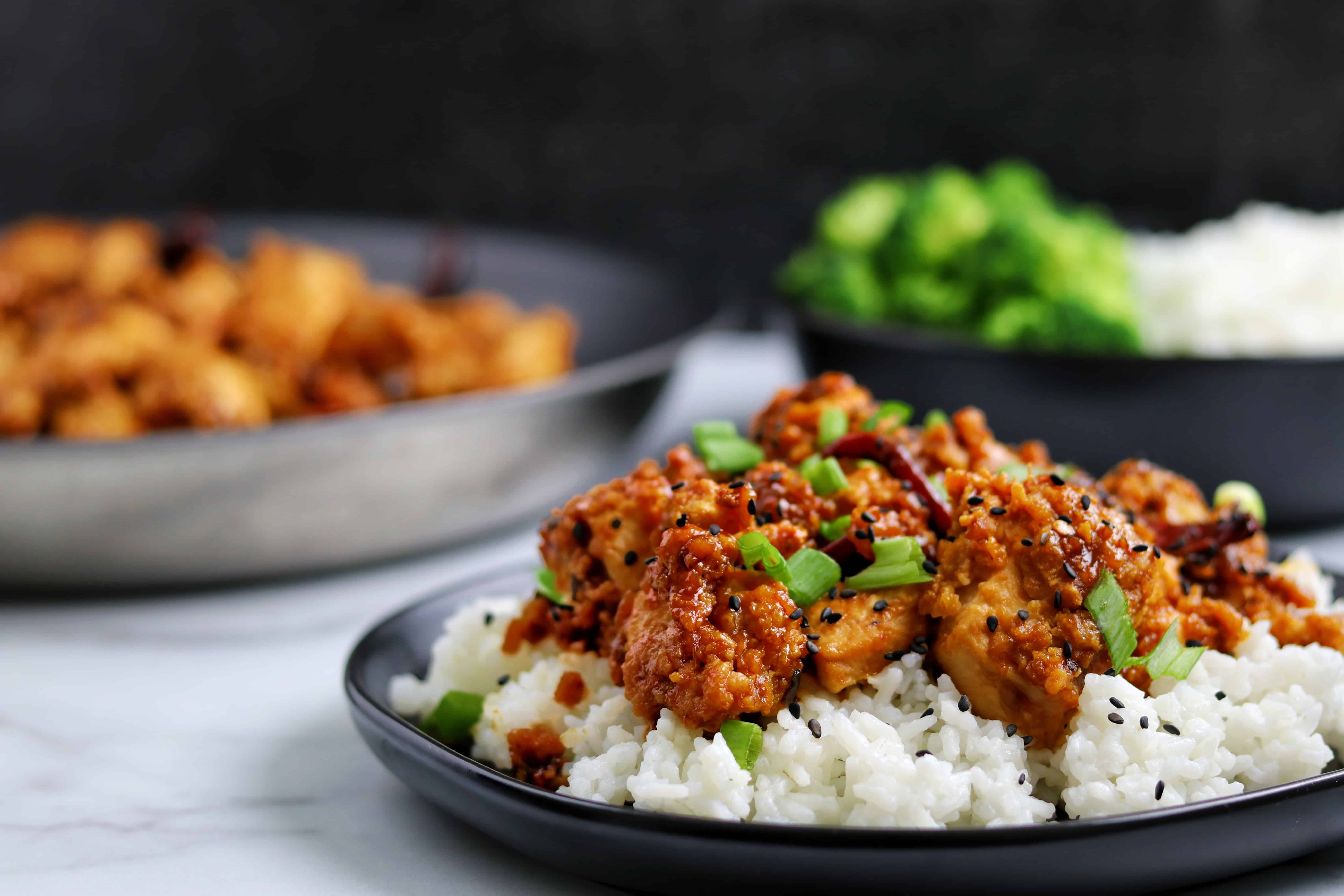 Healthy General Tso Chicken with Crispy Baked Chicken