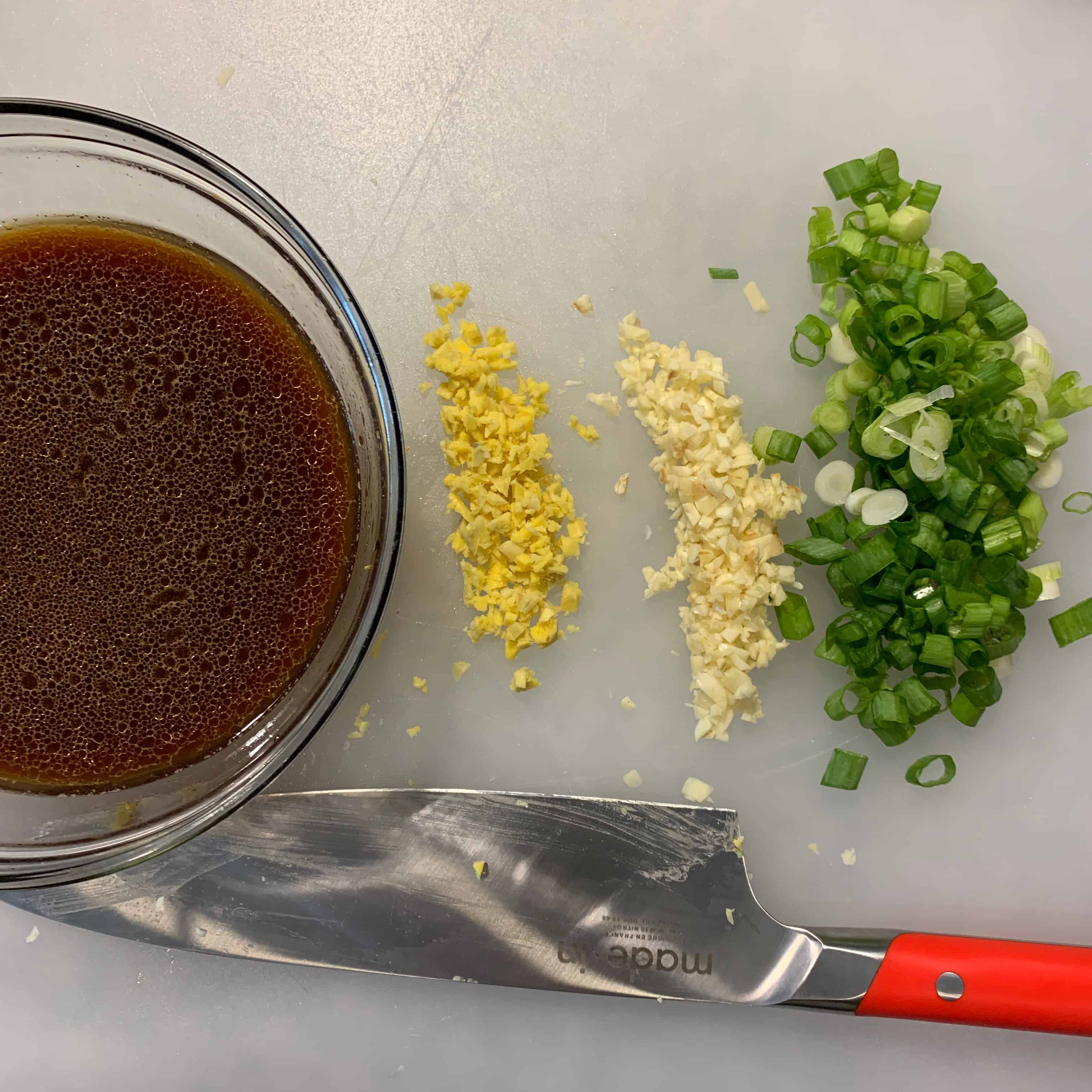 ingredients prepped for the general tso sauce