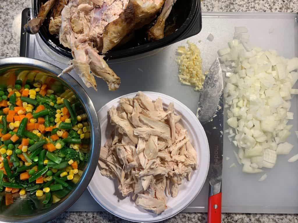 ingredients for easy chicken pot pie with rotisserie chicken