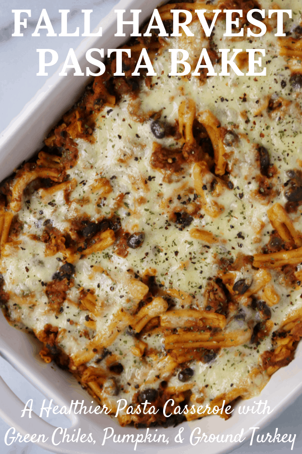 A simple pasta casserole recipe with a spicy green chile pumpkin meat sauce and fontina cheese that's super filling and has massive serving sizes with just 390 calories and 6 WW SmartPoints each. This recipe is great for a busy weeknight or weekend meal prep. 