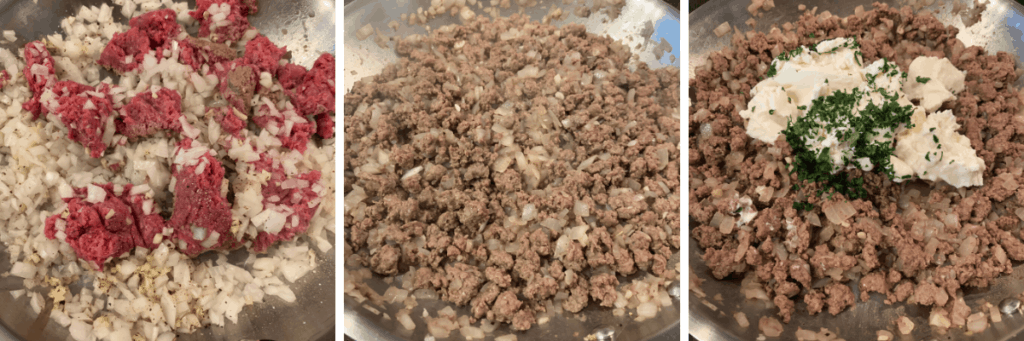 ground beef cooked with onion and garlic mixed with ricotta and parsley