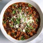 black bean chili in a white bowl