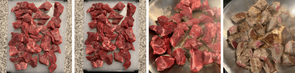 how to season and sear the beef for Texas chili