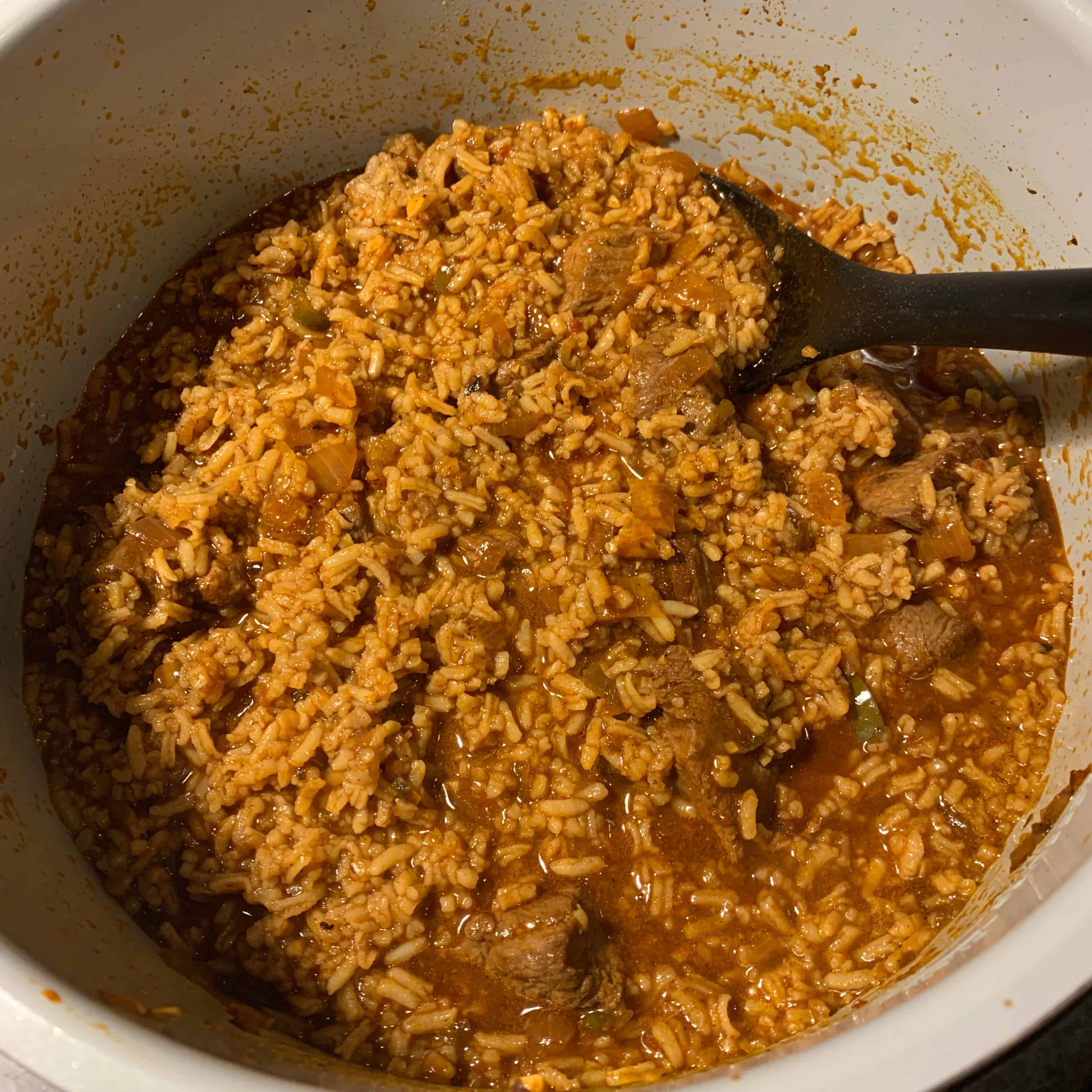 cooked Texas chili with rice