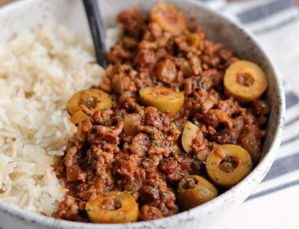 picadillo in a bowl with rice