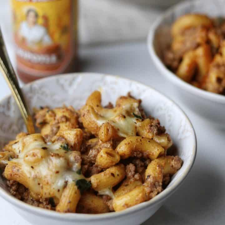 Queso Mac and Cheese with Spicy Ground Beef