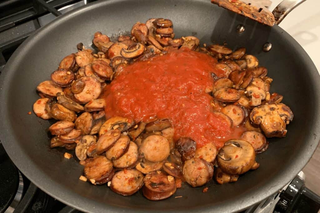 marinara added to the pan after the red wine vinegar
