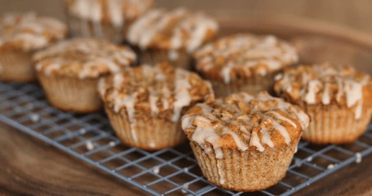 coffee cake muffins on a wire rack