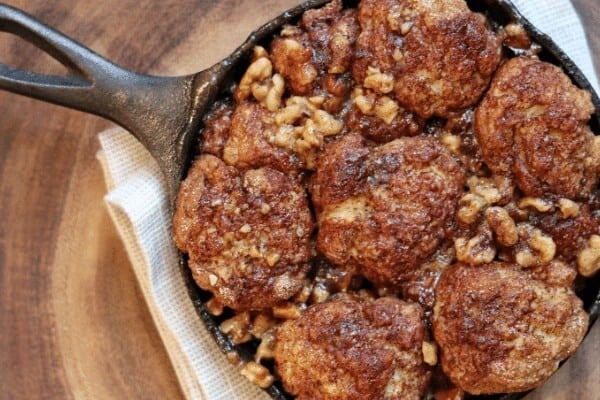 monkey bread in a cast iron skillet