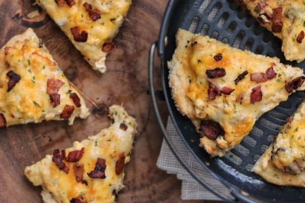 breakfast pizza slices in the ninja foodi air fryer basket