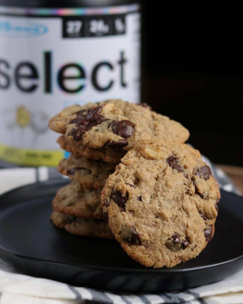 doubletree cookies with PEScience Select protein powder in the background