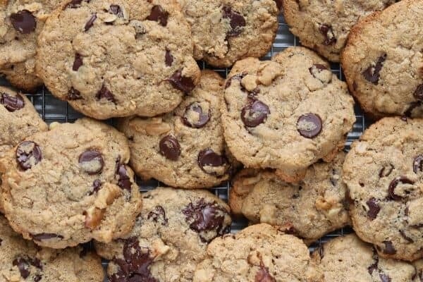 protein doubletree cookies on a baking sheet