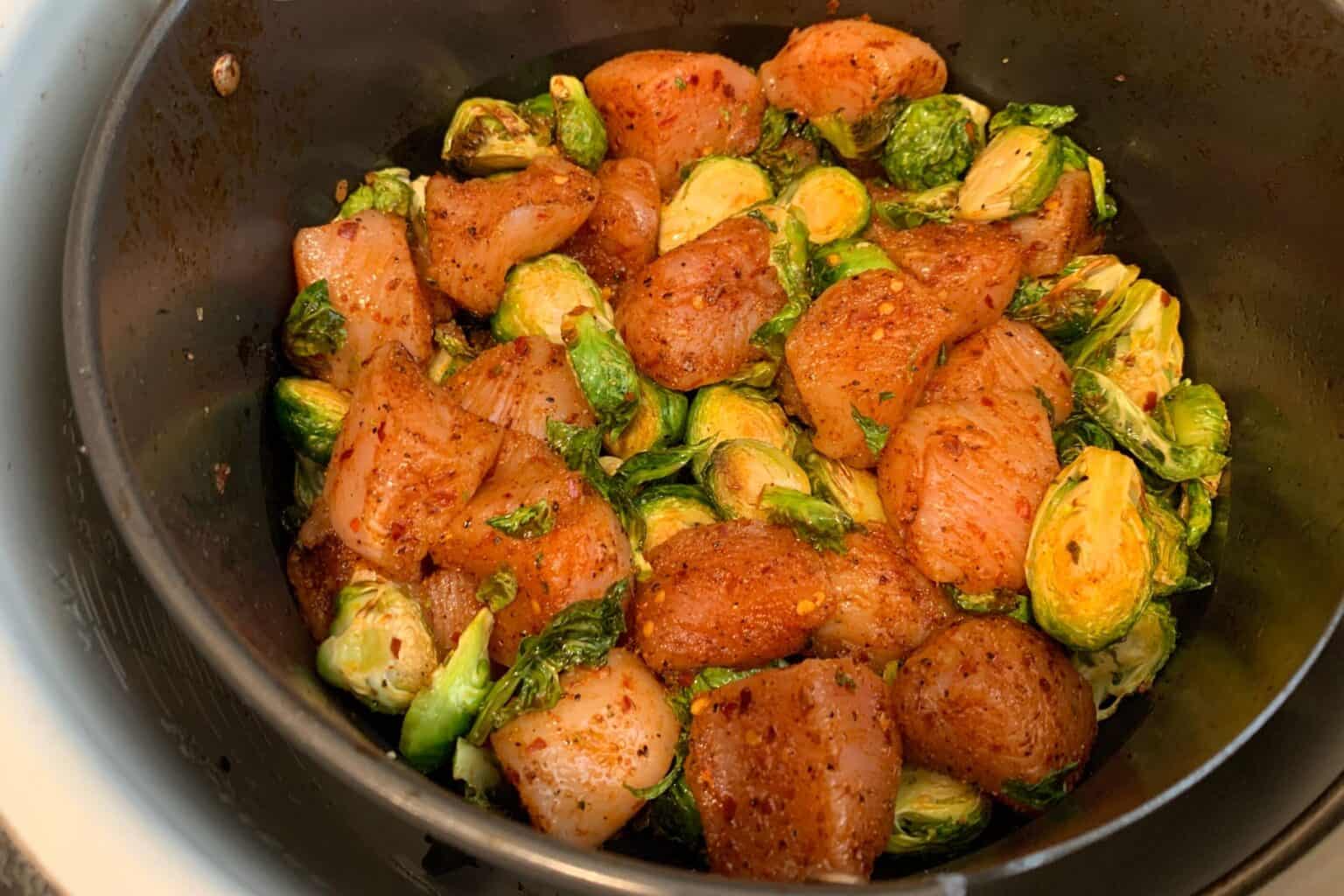 Air Fryer Sweet Chili Chicken and Brussels Sprouts