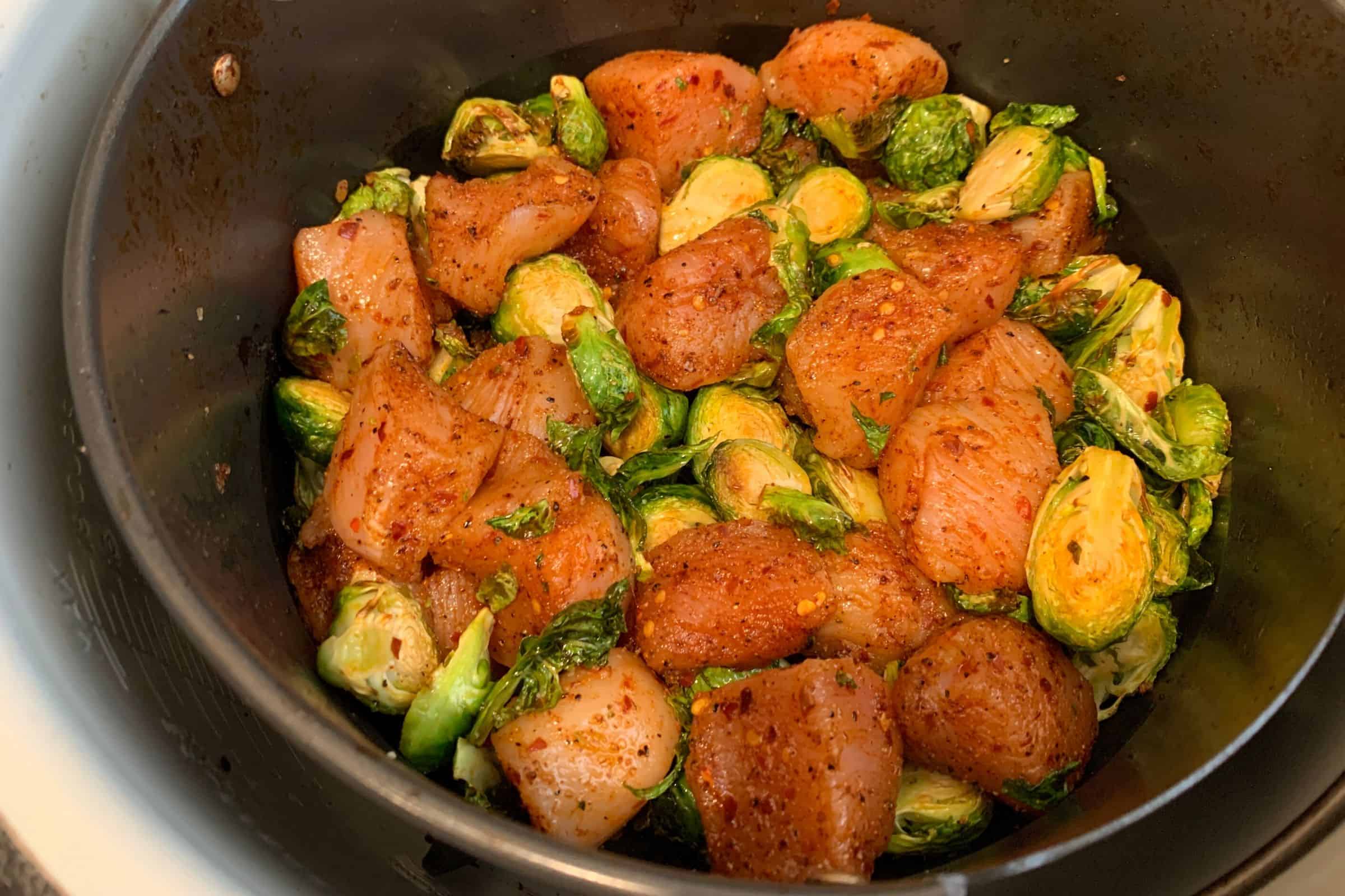 Air Fryer Sweet Chili Chicken and Brussels Sprouts
