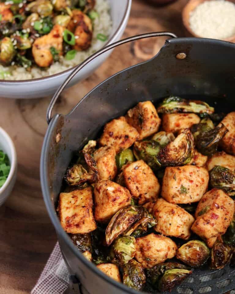 Air Fryer Sweet Chili Chicken and Brussels Sprouts